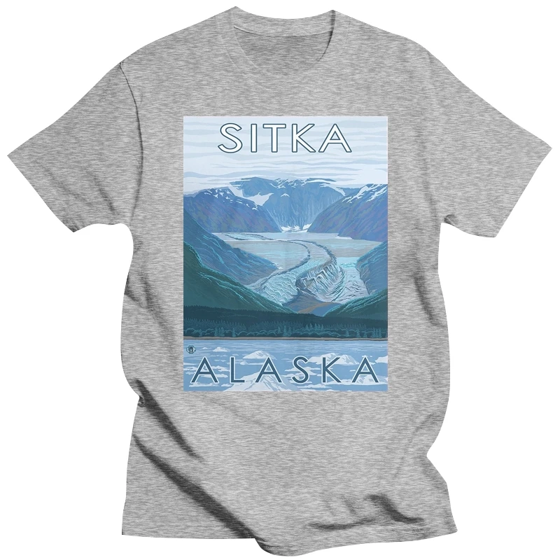 100% Cotton  Glacier Scene  Sitka, Alaska Premium fashion summer T Shirt Fashion Mens Short sleeve T Shirt