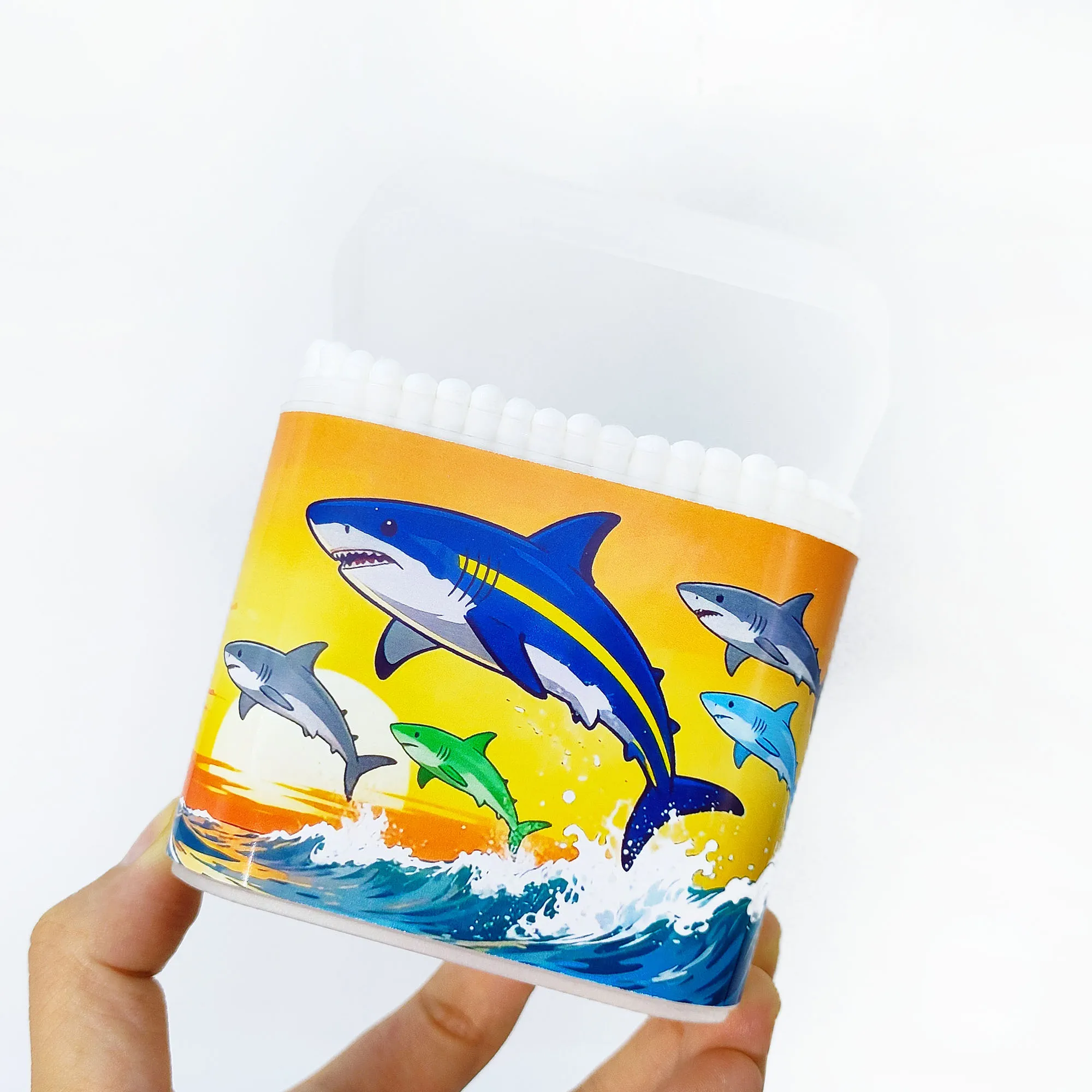 200 uds/400 Uds hisopo de algodón con temática de tiburón hisopo de algodón con patrón creativo cuchara de tornillo de doble cabeza multifuncional hisopo de algodón.