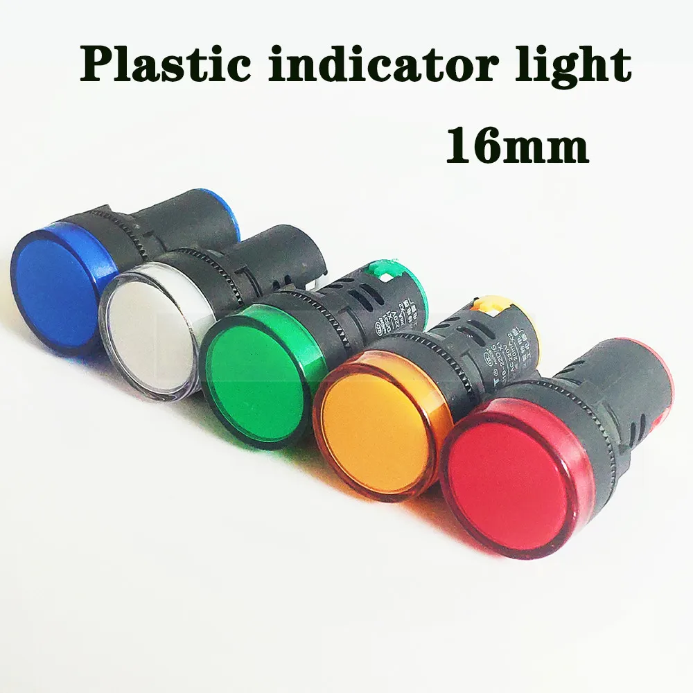 

16mm plastic Indicator lights waterproof Signal lamp no wire 12V 24V 220v power signal lamp LED indication indicator light