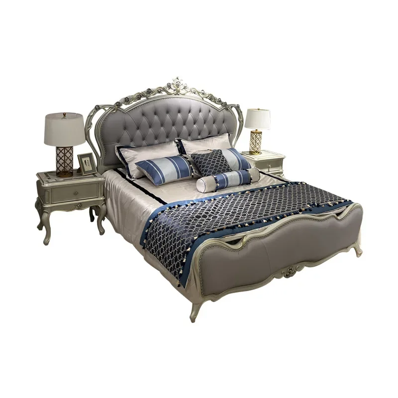 

European solid wood bed, high-end luxury simple modern wedding 1.8 meters double bed, master bedroom, American light