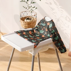 HappyFlute New One Piece Table Use Polyester Waterproof New Printed Snap Buttons Design Long Sleeve Mess Proof Baby Feeding Bibs