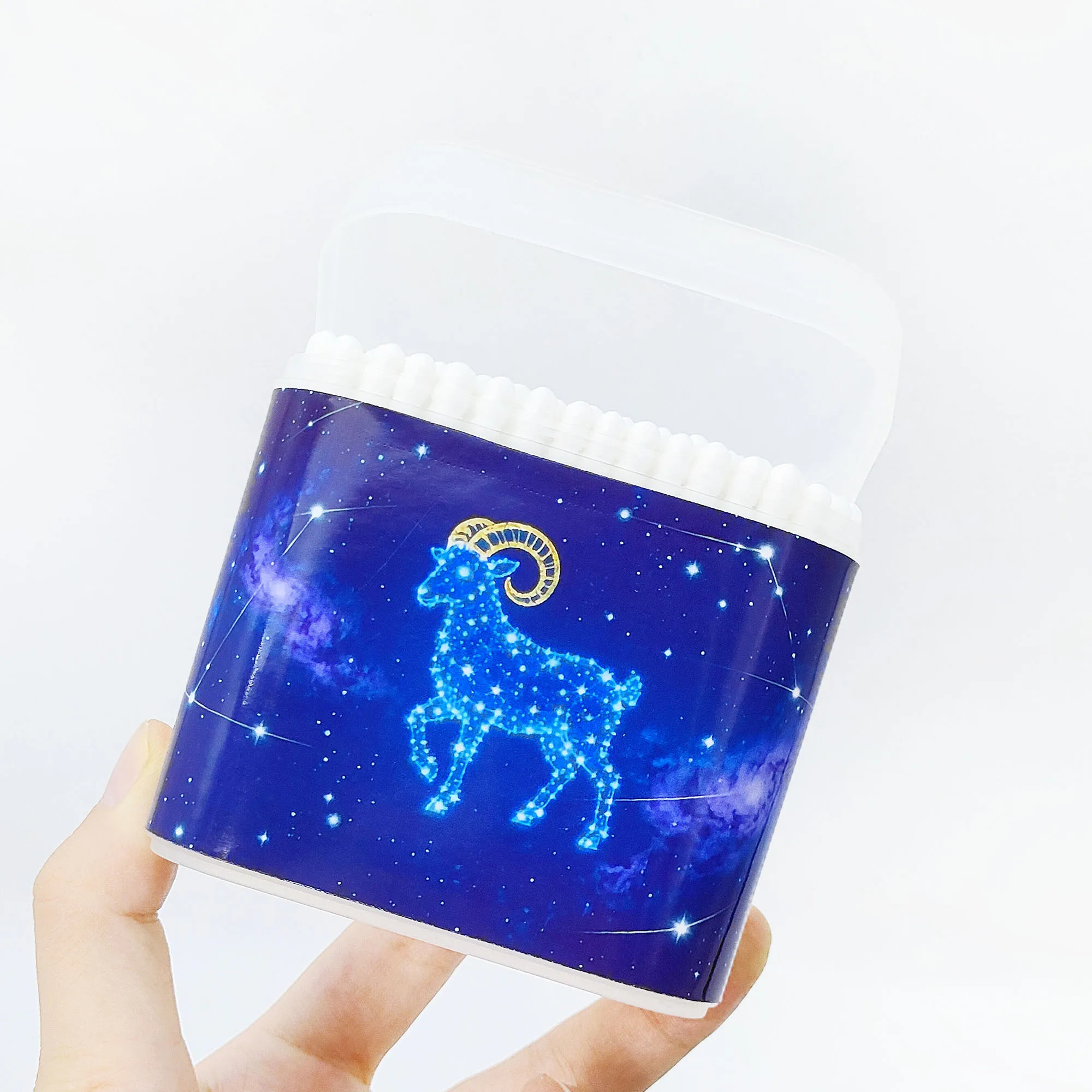 200 قطعة من مسحات القطن بطابع برج الحمل مع أنماط كوكبة إبداعية، مسحات قطنية مستديرة حلزونية متعددة الوظائف برأسين.