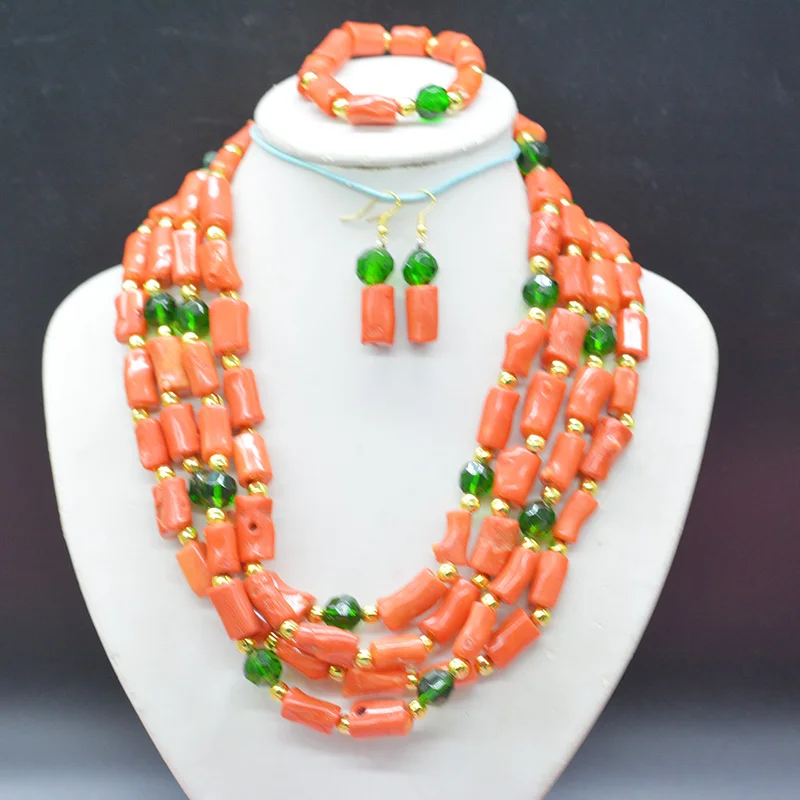 Unique. classic. 4 Strand natural orange coral necklace. Earrings. Bracelet. Beautiful Bride Wedding Necklace  22”