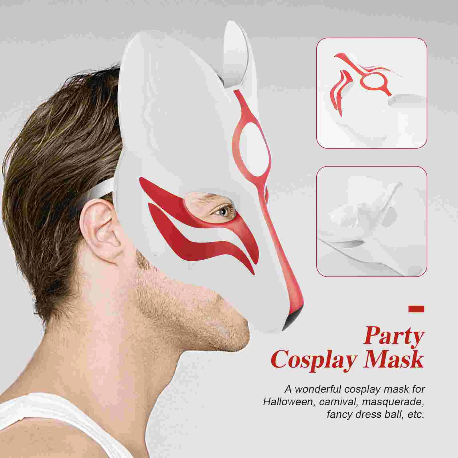 Halloween EVA White Mask Masquerade Costume Mask Halloween Theme Party Cosplay Mask Dance Makeup Prop (White and Red)