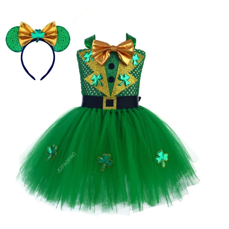 

New Green Tutu Dress Kids Cosplay Costume Set Baby Girls Birthday Party Tutu Dress Children Halloween School Perform Clothes Set