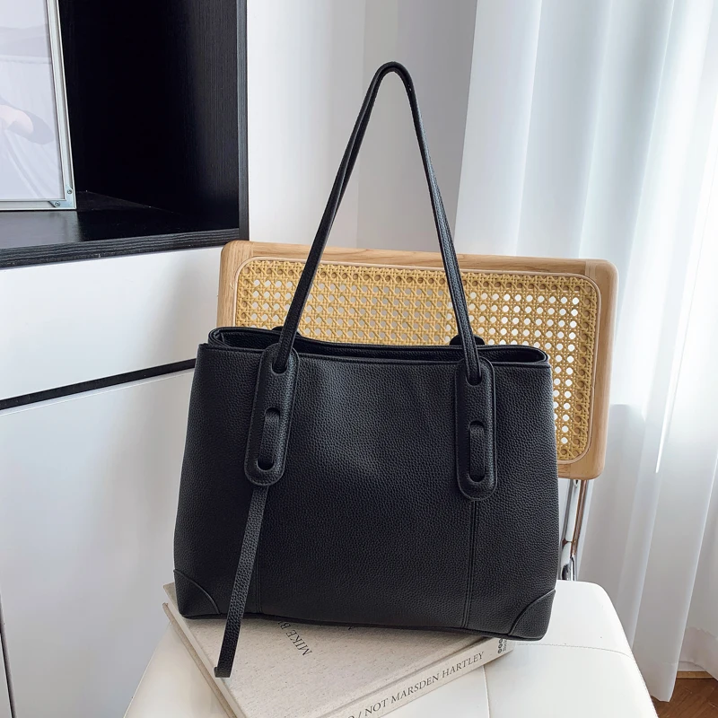 New Trendy Black Leather Tote Bag For Women Large Capacity Female Sling Shoulder Bags Travel Ladies Handbag MomMessenger Pack