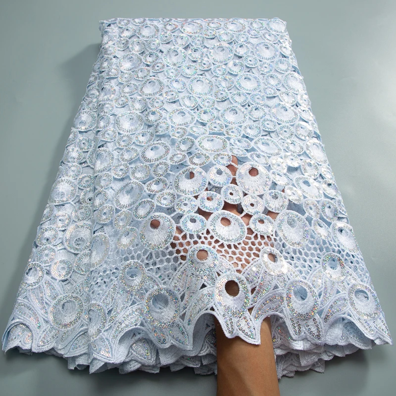 

African Water Soluble Lace Fabric High Quality Nigerian Guipure Cord Lace Fabric With Sequins for Women Dresses Sewing A3756