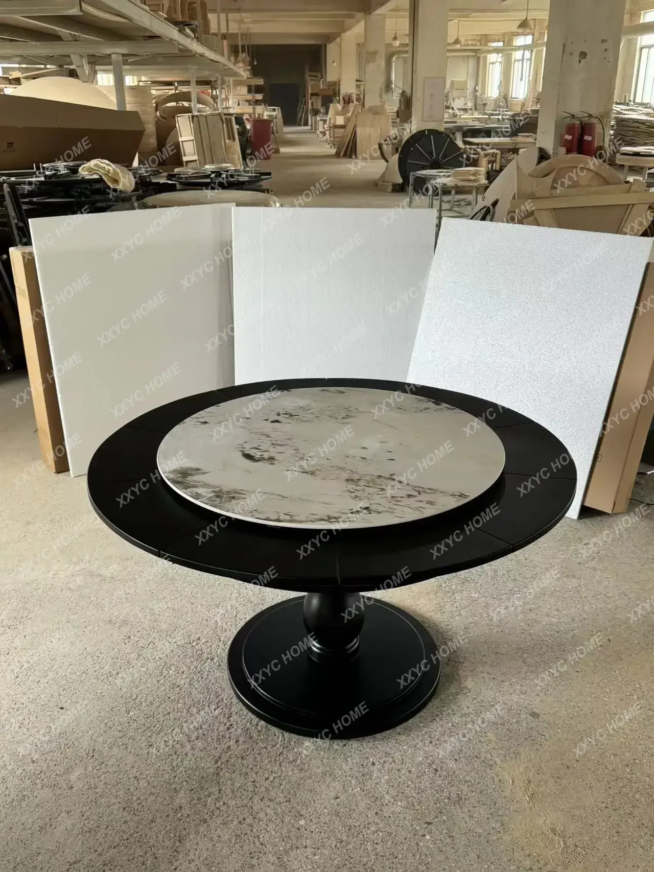 Q132 Retro  revolving retractable dining table small apartment simple deformation dining table solid wood with turntable