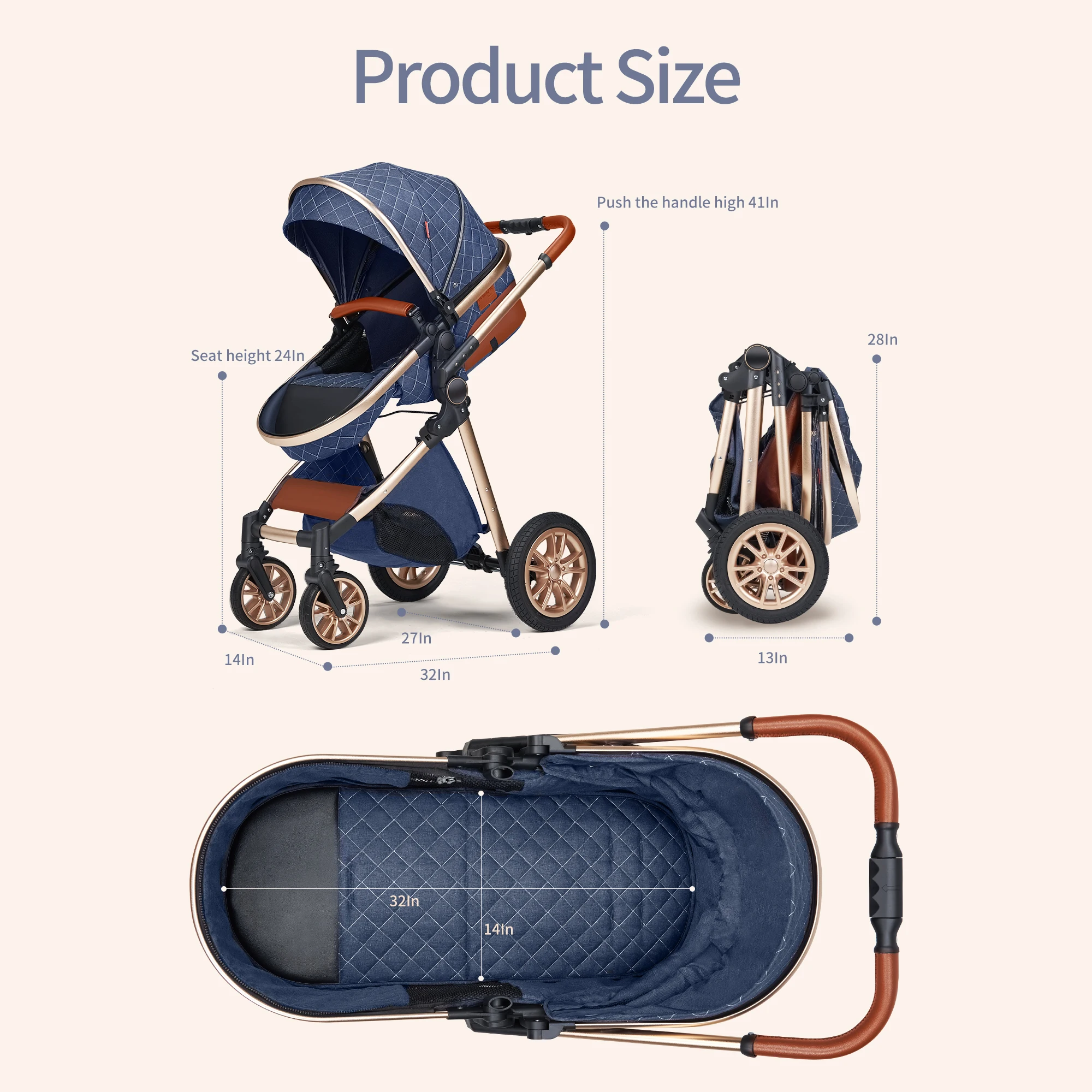 Luxury Travel Pram 3‑in‑1 Baby Stroller 5