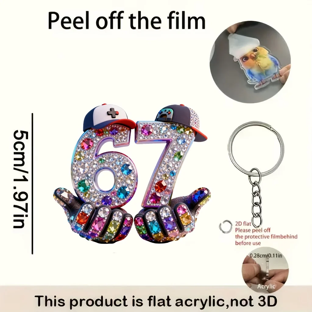 3pcs Color Focus Hat 67 Fluorescent Line 2D Acrylic Hanging Ornament Stylish Festival Party Birthday Party Decor Gift Pendant