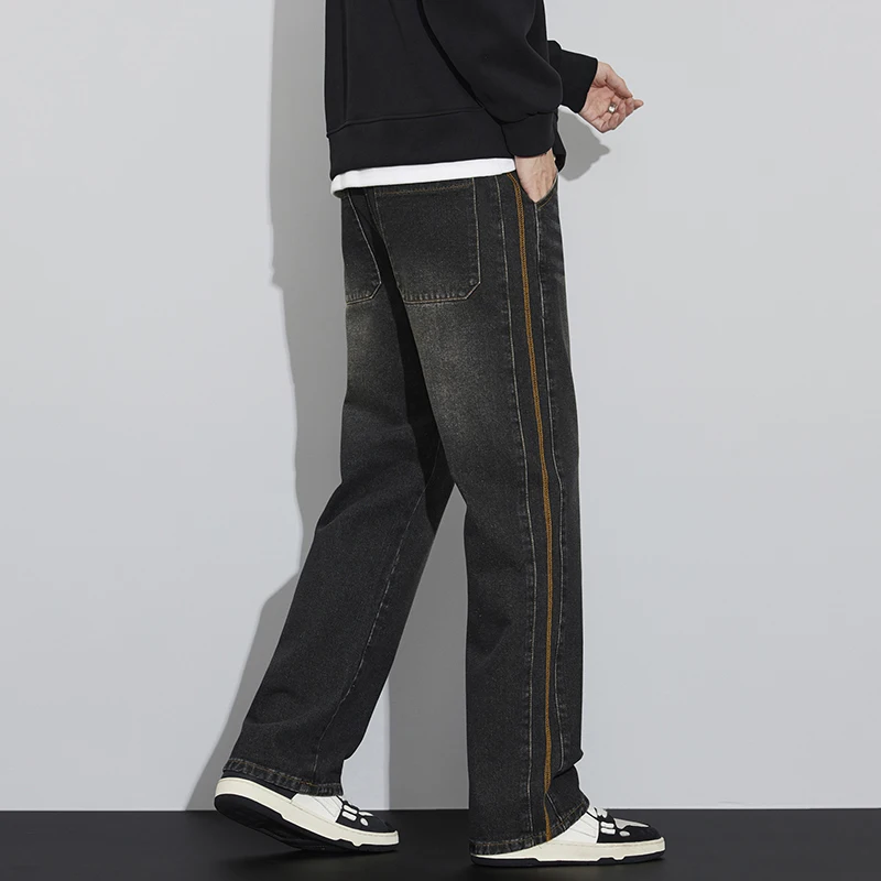2026 New Hot Sale Men's Thick Wide Leg Trousers Concise Solid Plush Casual Denim Pants Daily Slim Retro Office Socialite Jeans