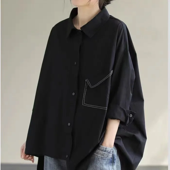 Lâche décontracté couleur Pure irt pour femmes grande taille saison d'automne polyvalent confortable coton Long Sve boutonné irt