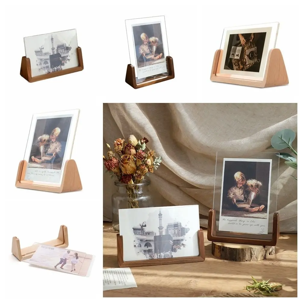 6/7/8inch Acrylic Wooden Photos Frame Beech/Walnut U-shaped Desk Calendar Base Nordic Easy Installation Home