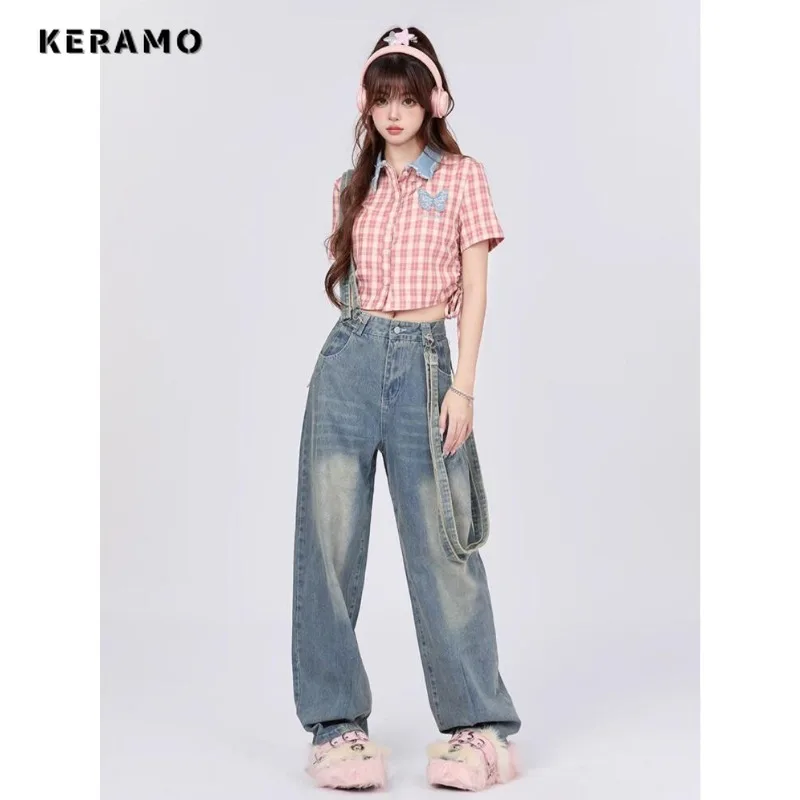 

Harajuku Belted Design Vintage High Waist Loose Jeans Pants 2023 Winter Women Y2K Wide Leg Baggy Streetwear Style Denim Trouser