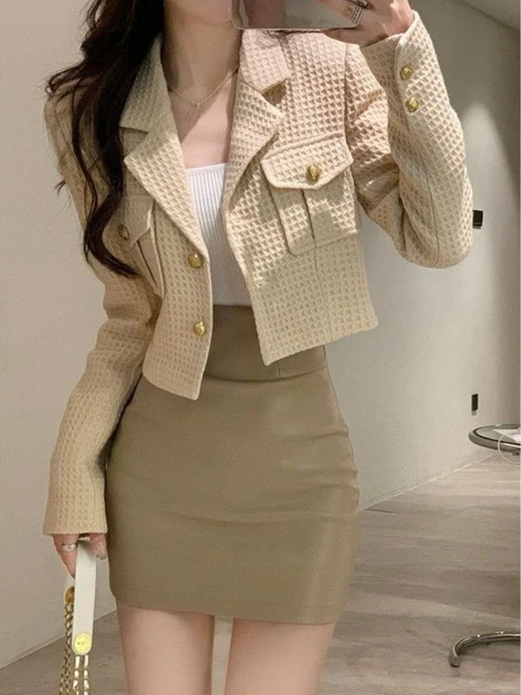 

Vintage Blazer Two Piece Skirt Set Women Solid Elegant Casual Mini Skirt Suit Female Korean Style Button Designer Skirt Set 2024