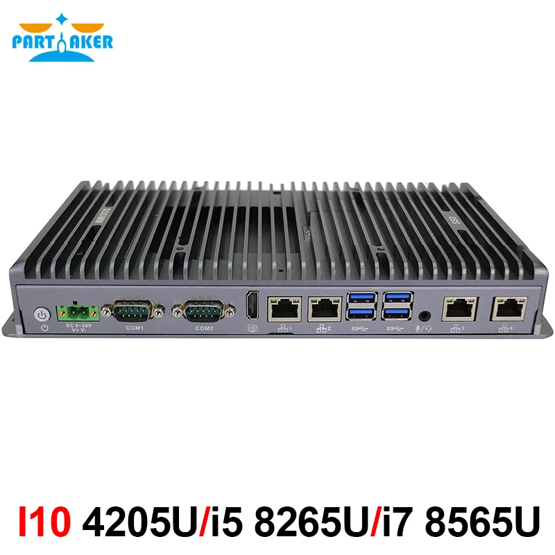 Partaker 팬리스 미니 PC 산업용 컴퓨터, IPC 인텔 셀러론 4205U 코어 i5 8265U i7 10810U, 4 LAN, TPM2.0 VGA HD 9-36V COM