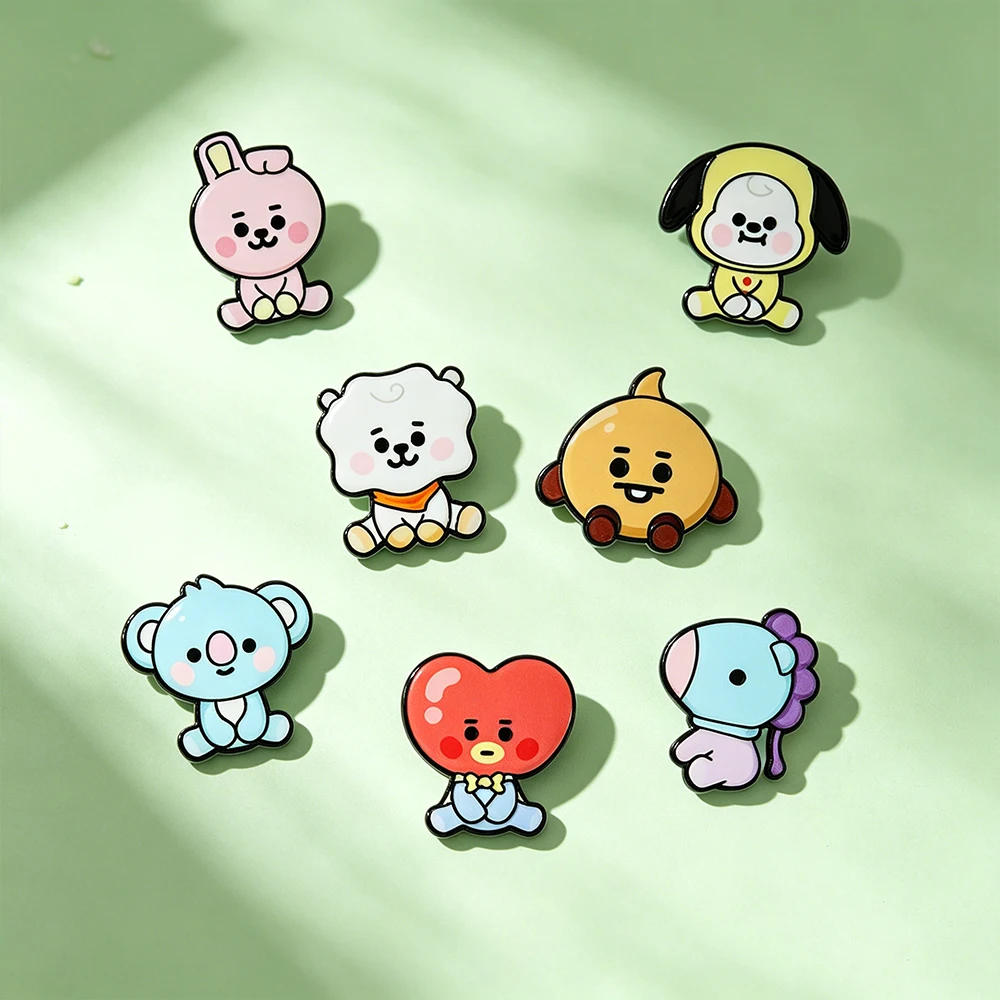 7Pcs Cartoon Character Enamel Pin Kawaii Animal Metal Brooch Badge Lapel Pin Backpack Clothes Decoration Fans Collectible Gift