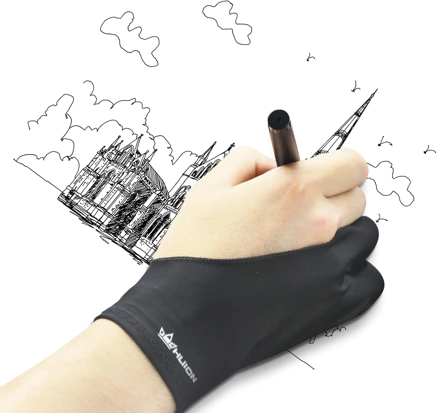 Guante de Dibujo HUION para Tableta de Dibujo, Dibujo en Papel, Guante Artístico con Dos Dedos para Mano Derecha e Izquierda, Reduce la Presión