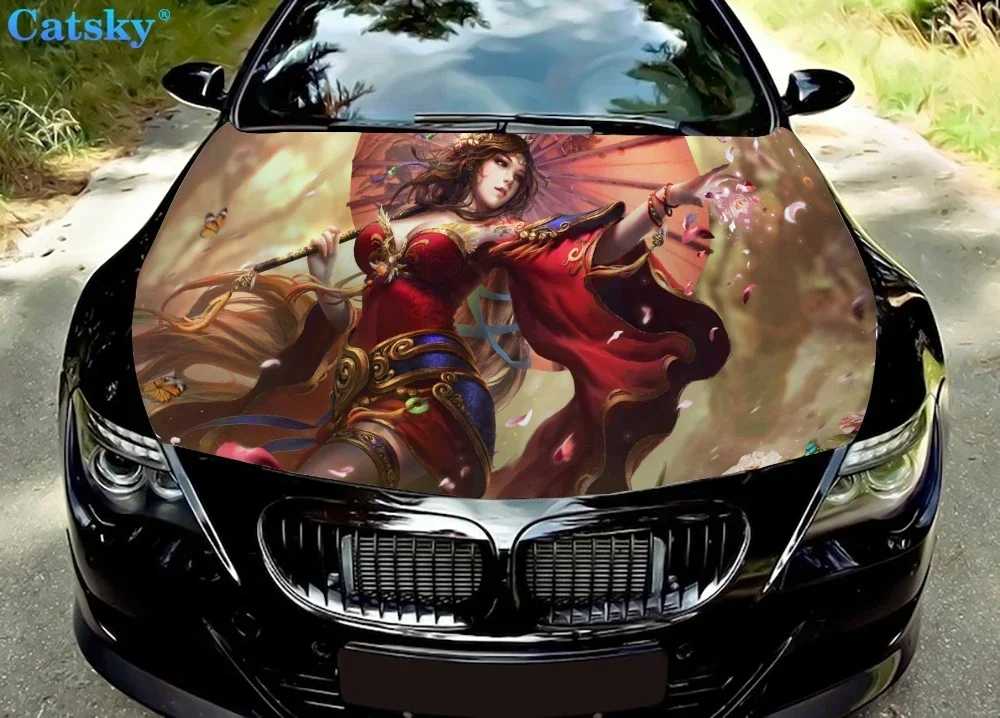 

Виниловые наклейки на капот автомобиля в стиле фэнтези для девочек, виниловая пленка, наклейки на крышку двигателя, автомобильные аксессуары, защита капота автомобиля