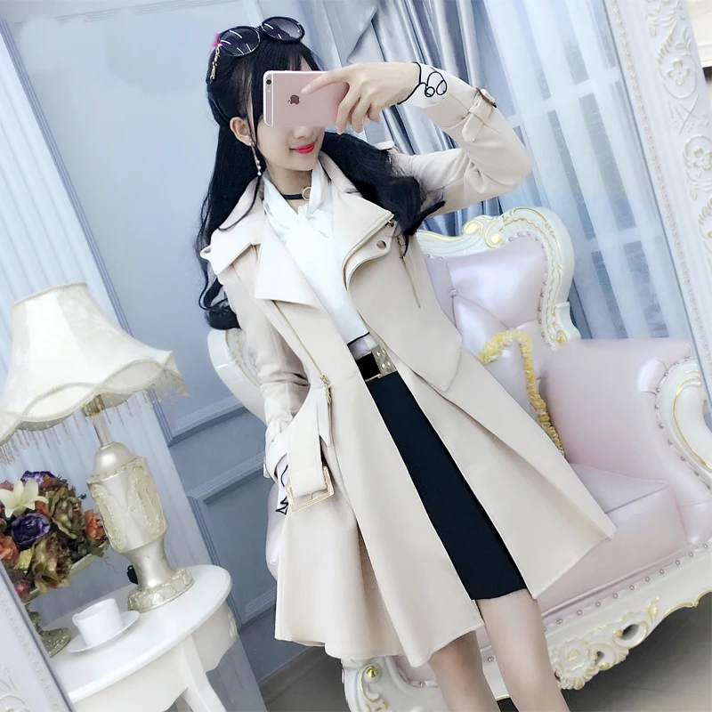 

2025 Spring Autumn Clothing Fashionable Temperament Trench Coat Women Slim Fit Long Sleeve Jacket Small Size Mid Length Casual