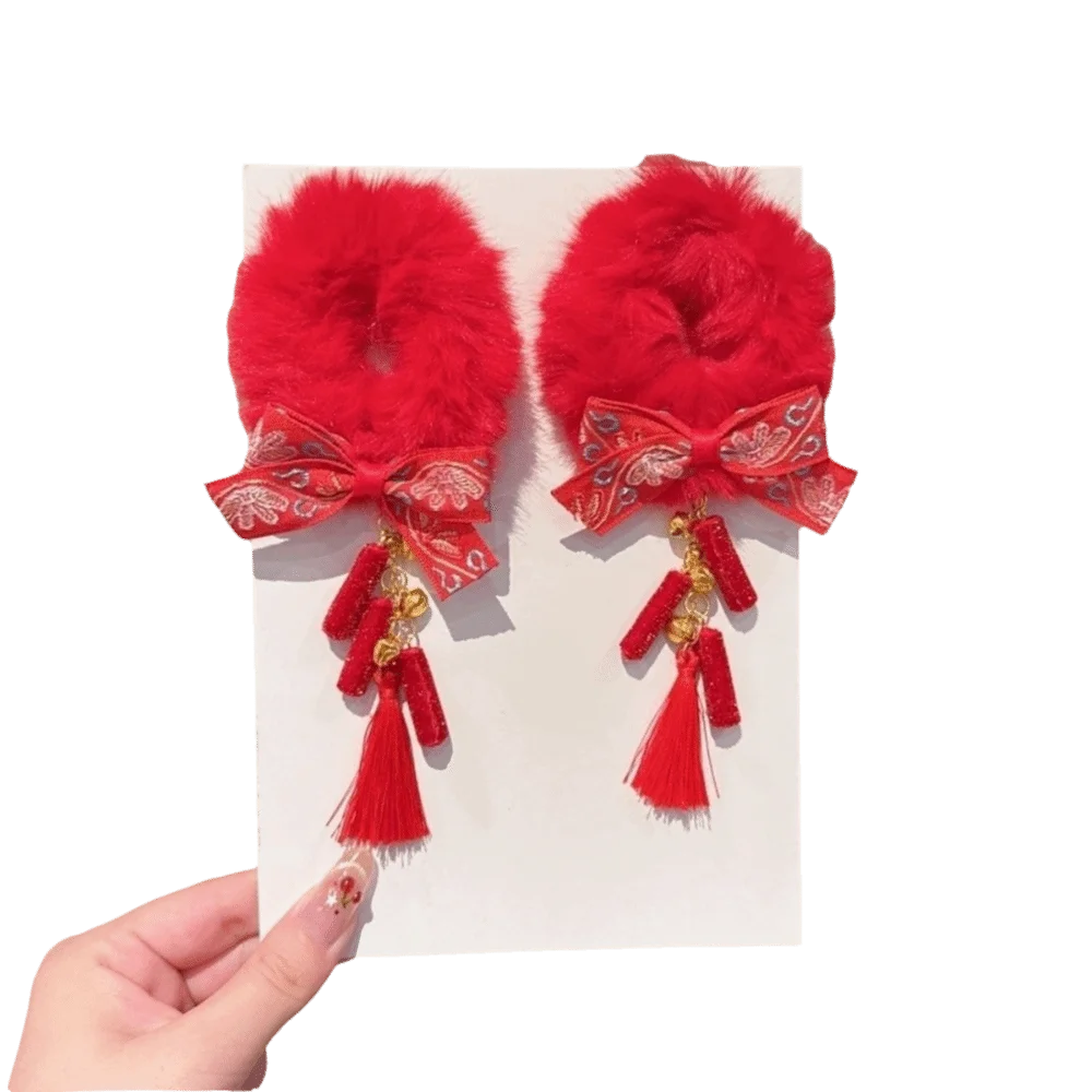 

Cute Traditional Chinese Style Hair Accessories Bow New Year Hair Ties Red Color Fish Children's Hair Ropes Festival