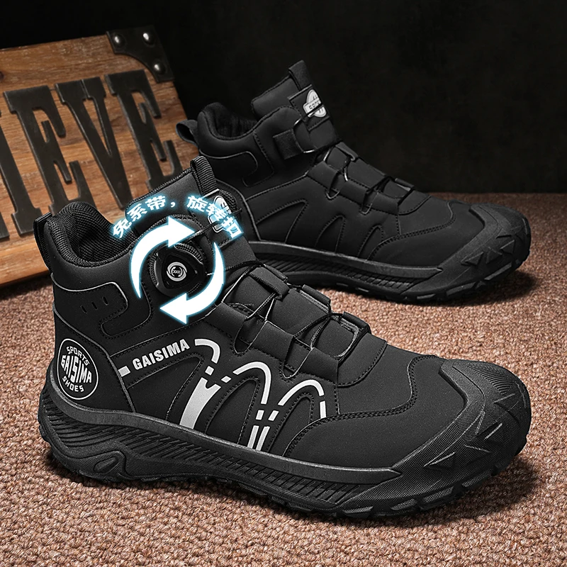 

Autumn classic black Motorcycle Boot for Men Knob Lace-Up Designer Men's Biker Boots Platform Outdoor Work Boots Man Ankle Boots