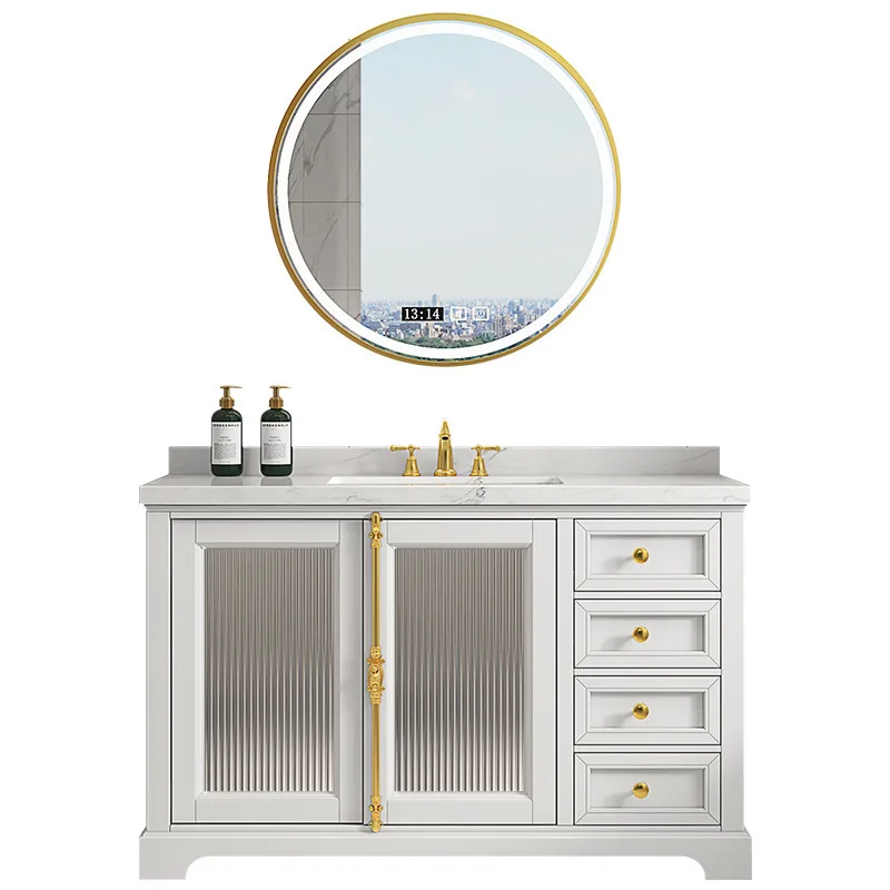 

American light luxury washbasin solid wood paint bathroom cabinet combination simple bathroom washbasin