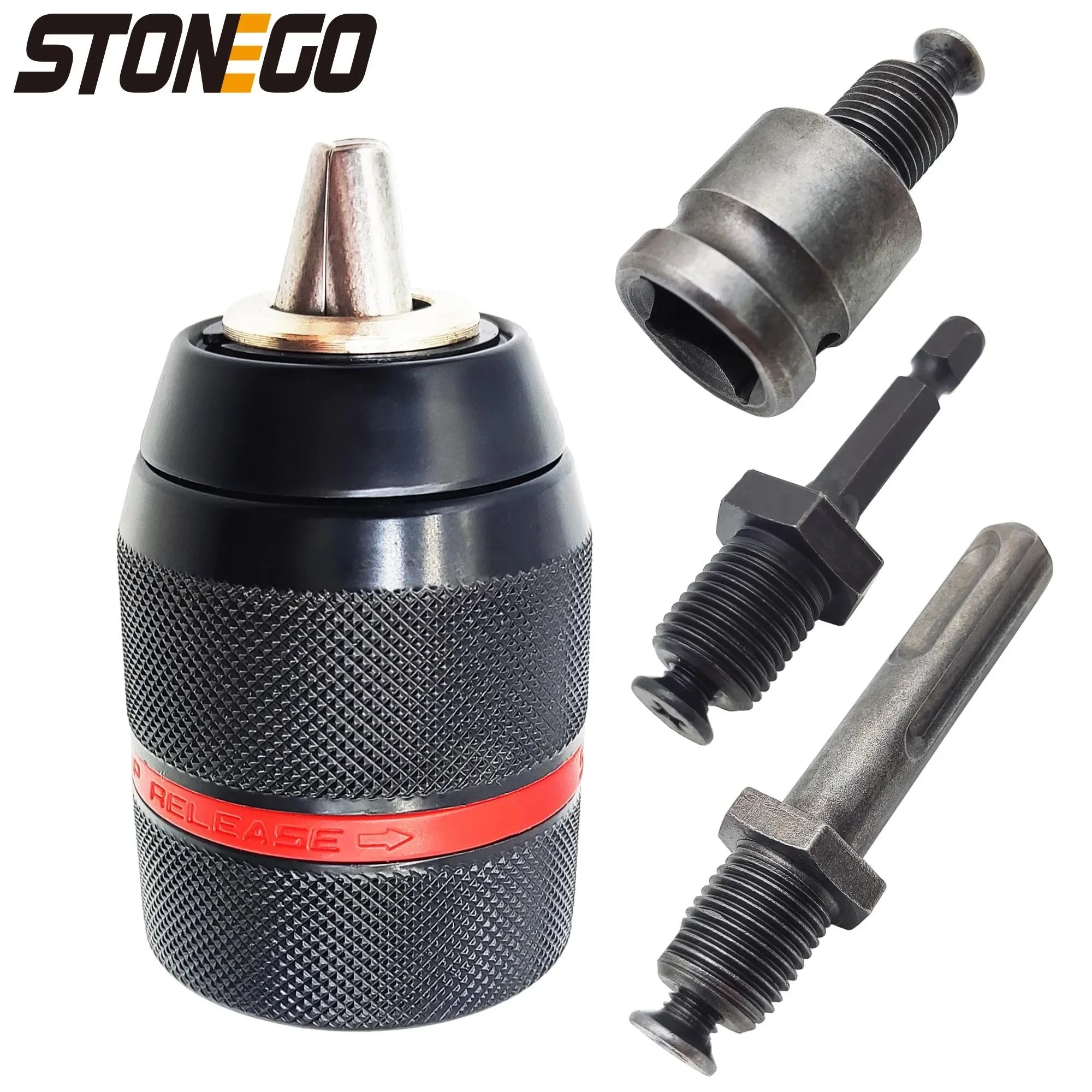 STONEGO 1 conjunto (4 unidades) mandril de broca de metal sem chave rosqueado de 2-13 mm - adaptador de alça rápida com haste quadrada hexagonal SDS