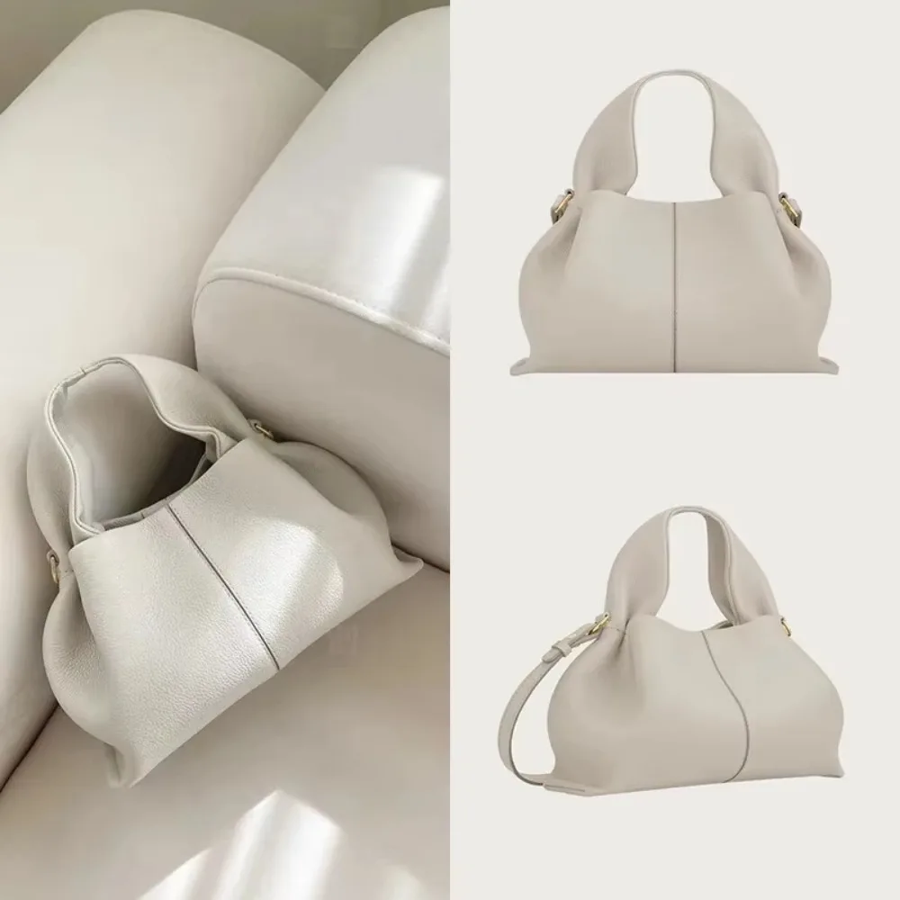 French Luxury Brand Genuine Cowhide Ladies Simple Dumpling Bag Shoulder Bag Logo Cloud Bag