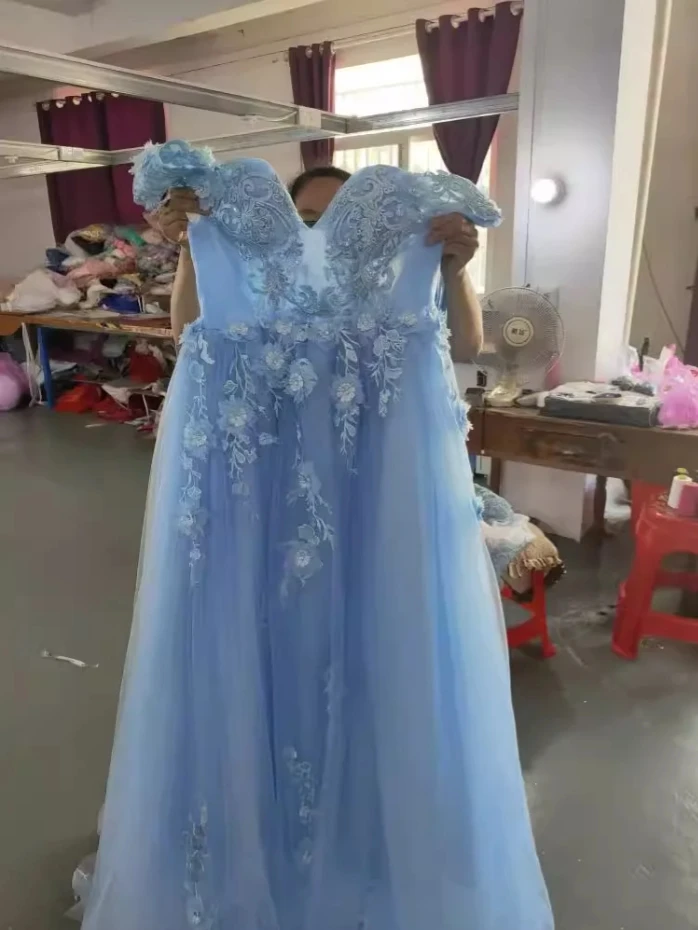 2024 Princess Ball Gown Off- Shoulder Cinderella Blue Wedding Dress Bridal with Corset Back Dresses for Women Evening Dresses