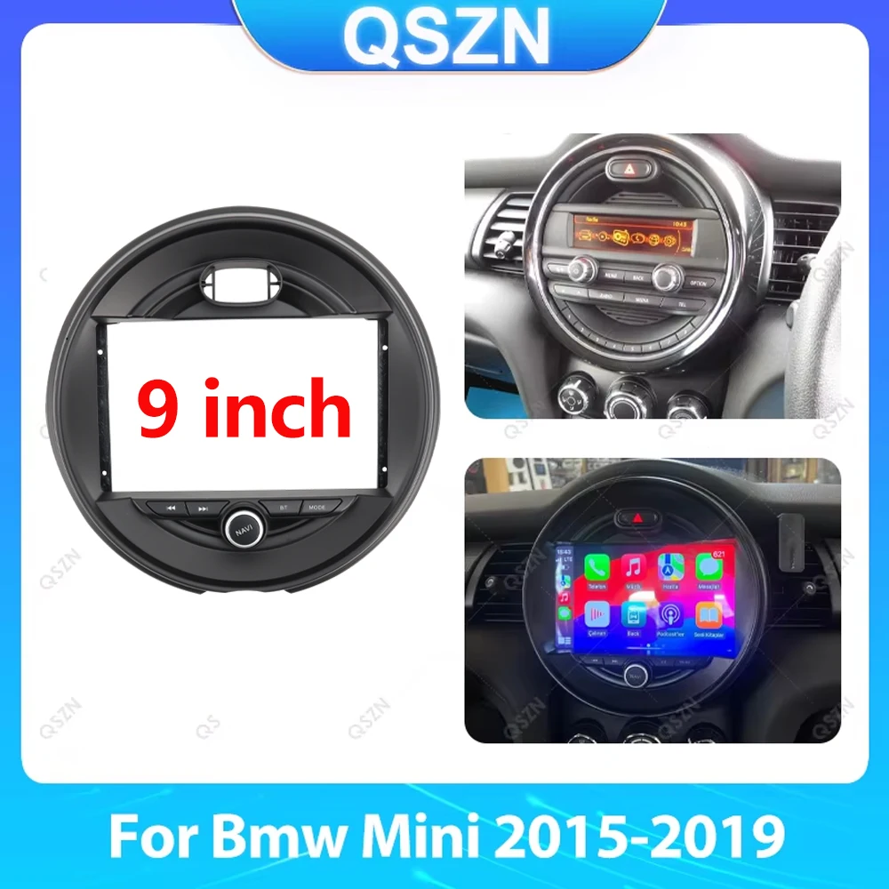 

For Bmw Mini 2015-2019 9inch Matt black 2Din Car Radio Face Frame Fascia Stereo Panel Mounting Head Unit Canbus Cable Trim Bezel