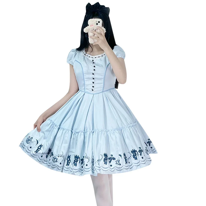 2023 nuova festa di Halloween Alice nel paese delle meraviglie giapponese carino cameriera Cos Costume blu a maniche corte Sosplay Princess Dress