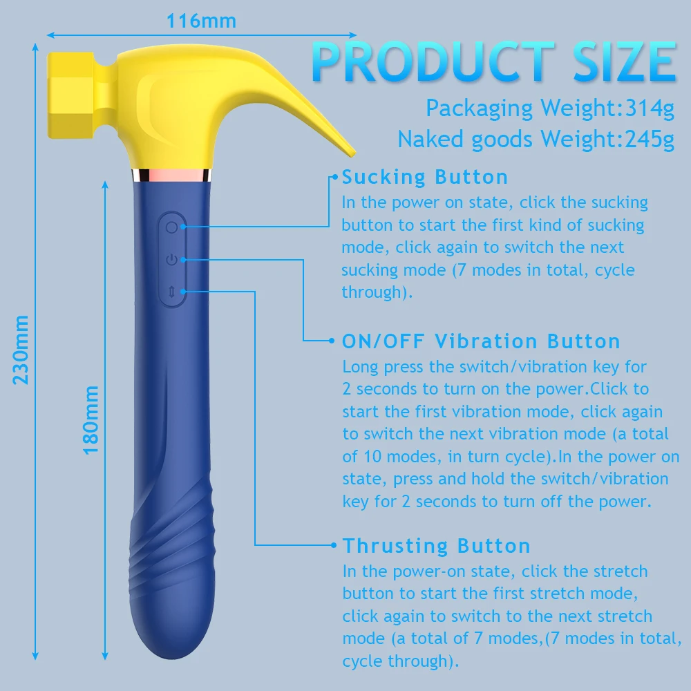 Vibratore del punto G delle donne 4 In 1 bacchetta magica giocattolo del sesso di vibrazione della ventosa ricaricabile a forma di martello