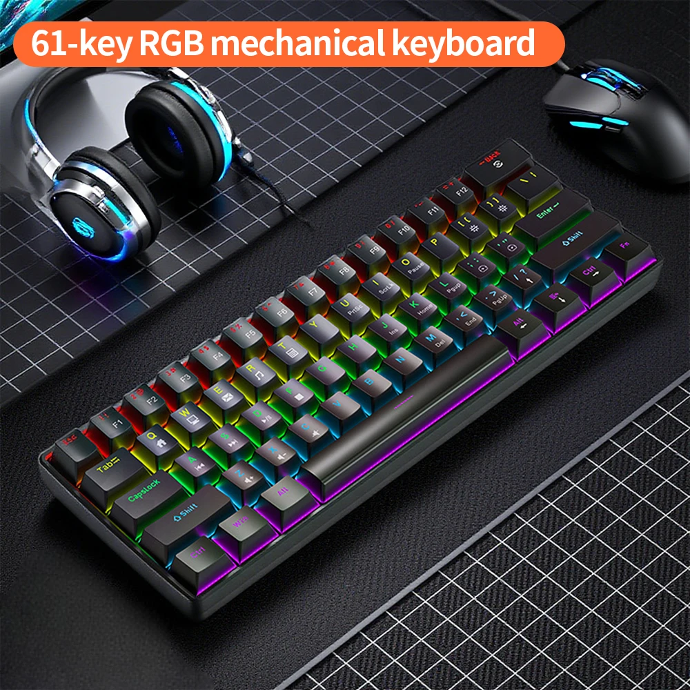 61Keys ポータブル有線メカニカルキーボードレッド/ブルースイッチ RGB バックライトメカニカルキーボード - 10 色の照明モード