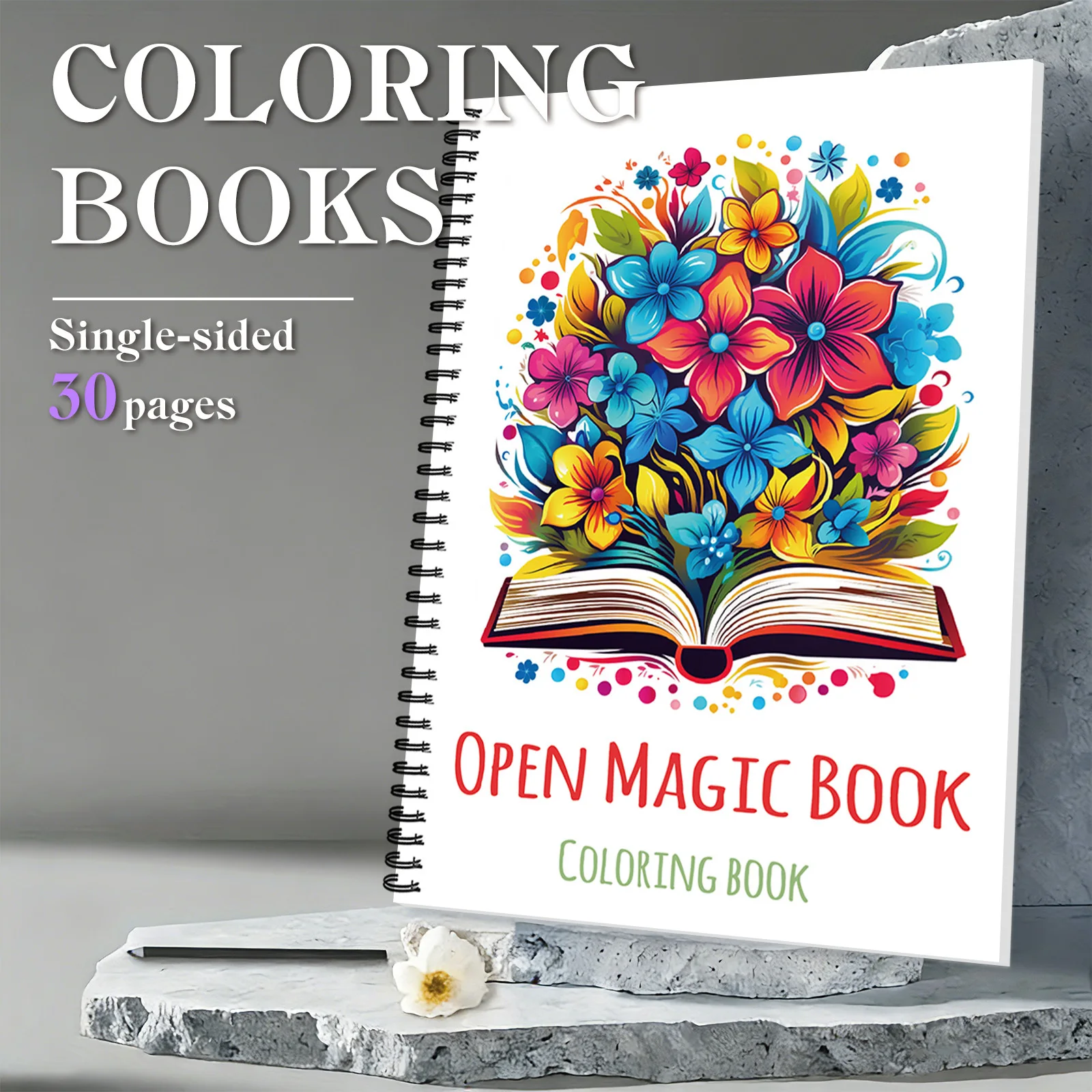 

1PC Drawing Books, Vibrant Floral-Themed Spiral Open Magic Book Colouring Book, For Warm Fantasy Coloring Sessions
