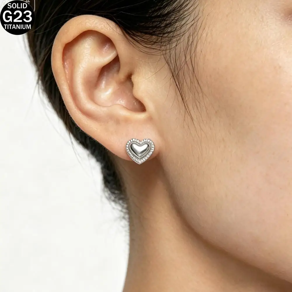 1Pcs G23 Titanium Labret Ear Lip Ring Jewelry Heart-shaped Cartilage Tragus Earring Tongue Studs Threaded Piercing Body Jewelry