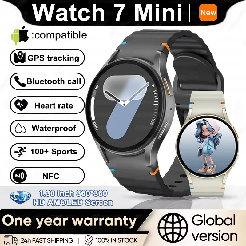 Nuevo Reloj Inteligente 2026 7 Mini para Mujer, GPS, Seguimiento de Movimiento, NFC, Pantalla AMOLED, Brújula, Frecuencia Cardíaca, Juegos, Llamadas BT, IP68 Resistente al Agua, Reloj para Hombre