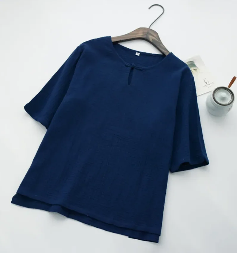 Plus size Blusas Femininas Chinese style vintage cotton linen half sleeve shirts Prairie Chic casual Blouses top mujer
