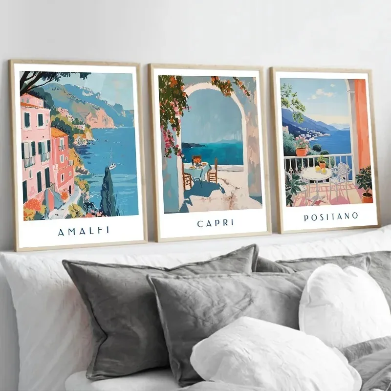 Capri Positano Amalfi Poster Positano Coast Italian Travel Print Canvas Paintings Wall Art Picture for Living Room Home Decor