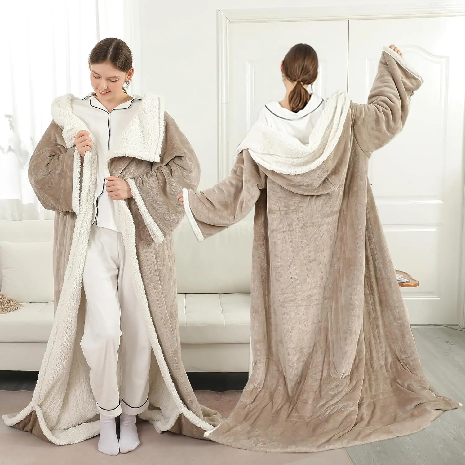 

Электрическое одеяло с подогревом и карманом для ног, 6 уровней нагрева и автоматическое отключение, светло-бежевое, 50"x70", идеально подходит для женщин и пожилых людей