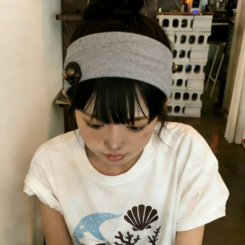 

Корейская сетчатая дышащая тонкая повязка на голову для весны и лета с пришитыми вручную пуговицами, эластичная повязка на каждый день, повседневный головной убор для женщин