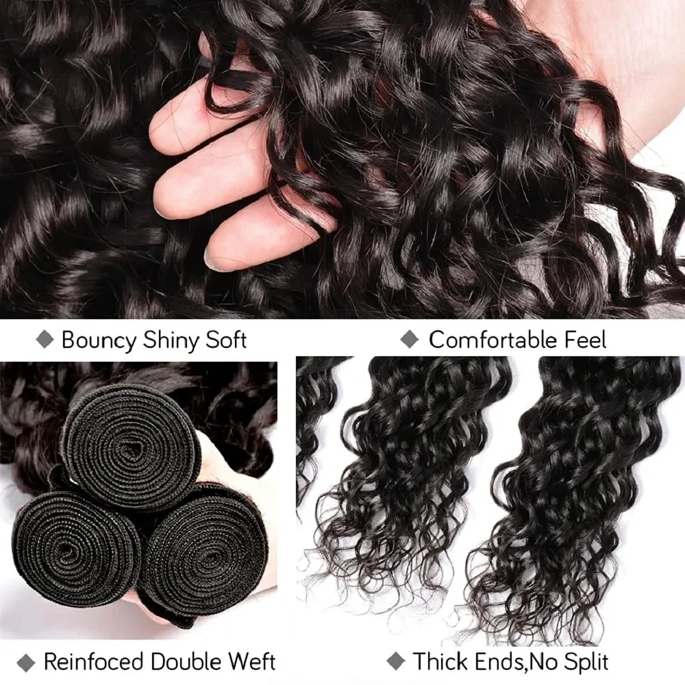 Water Wave Bundles Curly 100% Human Hair Bundles Brazilian 32 Inch Human Hair Remy Raw Virgin Human Hair Deep Wave Bundles Deals