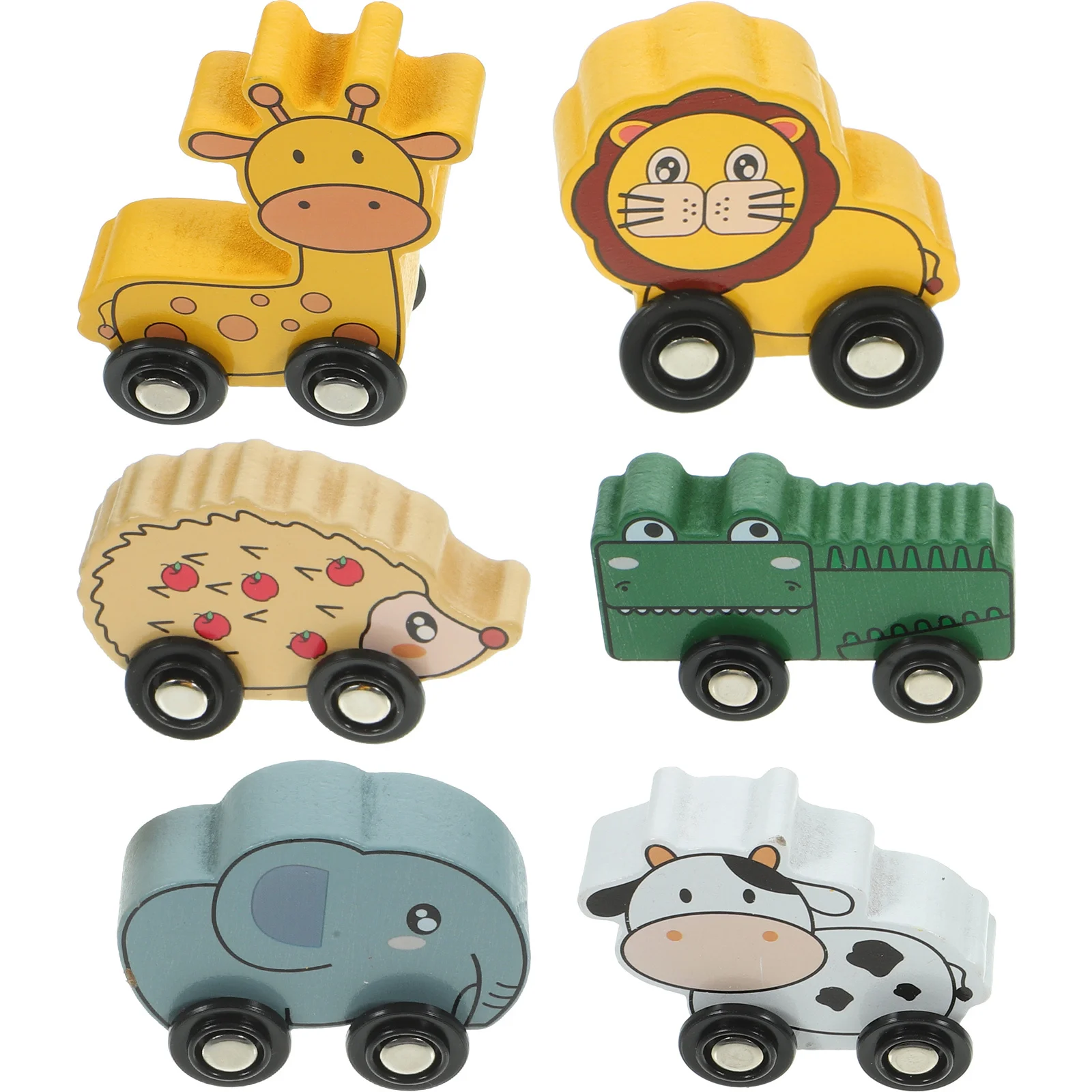 Juego de vagones trenes de madera para niños, 6 uds., colores brillantes, aspecto Animal bonito y atractivo para niños, coches con bandeja de madera con animales