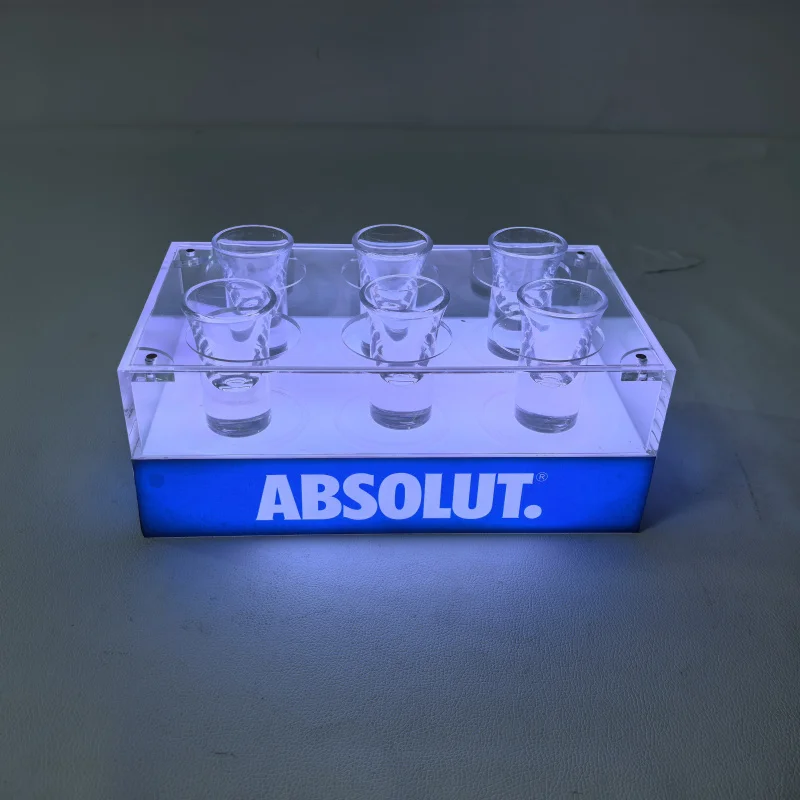 

6-Hole Eco-friendly Acrylic LED Shot Glass & Bottle Tray Glorifier Rack for Restaurant Bar Advertising