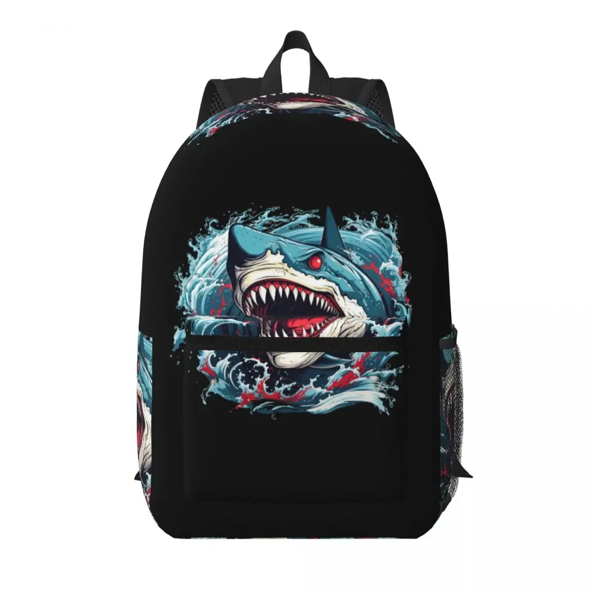 Great Shark Open Its Mouth Cartoon Student Backpack School Bag Hiking Travel Daypack for Men Women Bookbag Shoulder Bags