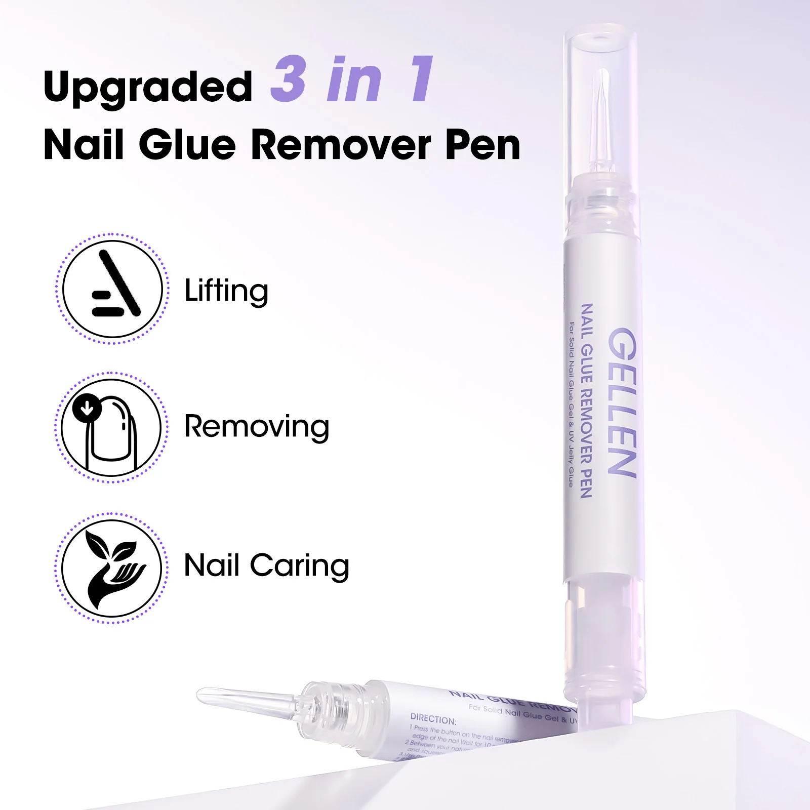 GELLEN Nail Glue Remover Pen 2 Pcs Press On Nails Remover Gel Off Quick Remove False Nails Acrylic Salon Quality Safe Natural image 2
