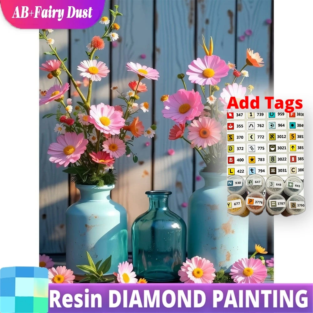 

Смола AB Фея Пыль Алмазная картина Цветочная картина Стразы DIY Алмазная мозаика Ваза Новая коллекция Украшение дома