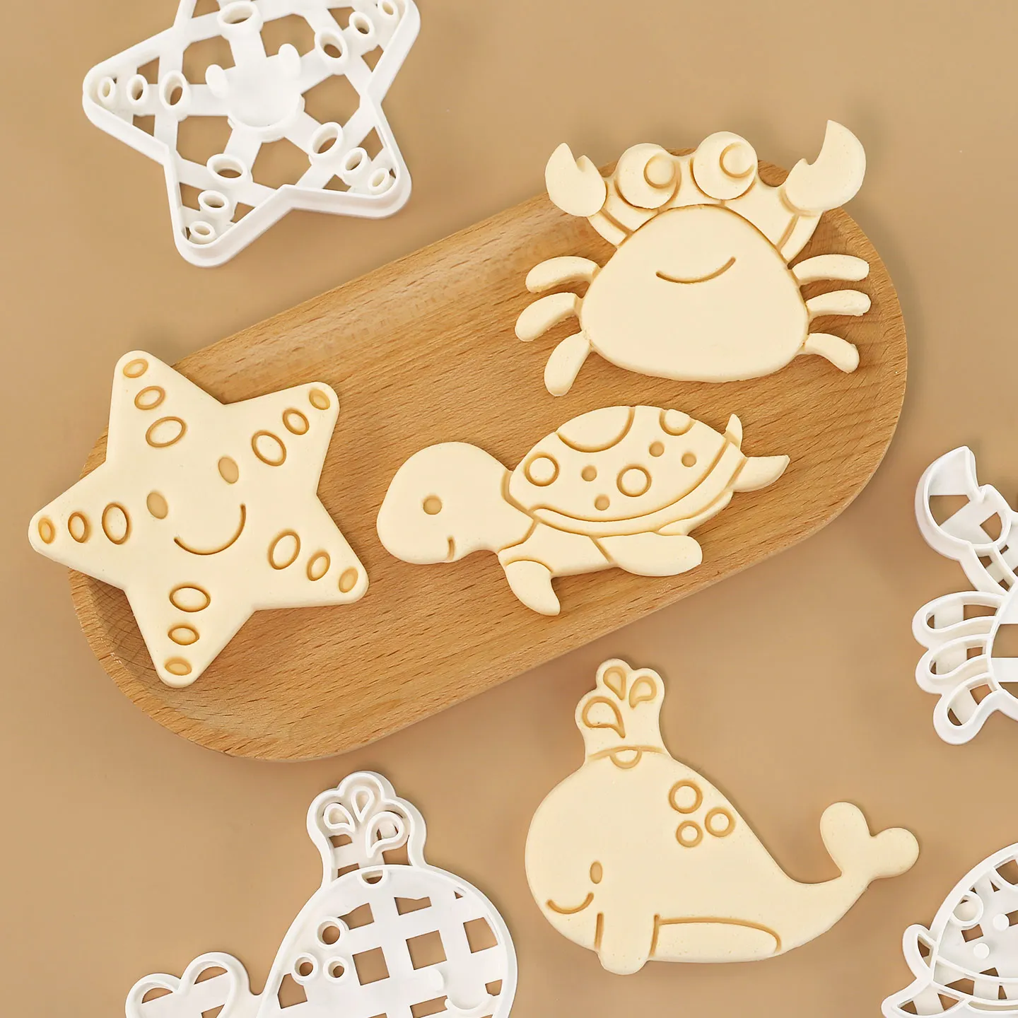 4 Stück Ozeantier-Ausstecher, 3D-Meerestiere, Seestern, Krabbe, Delphin, Schildkrötenform, Keksformen für Thanksgiving und Weihnachten
