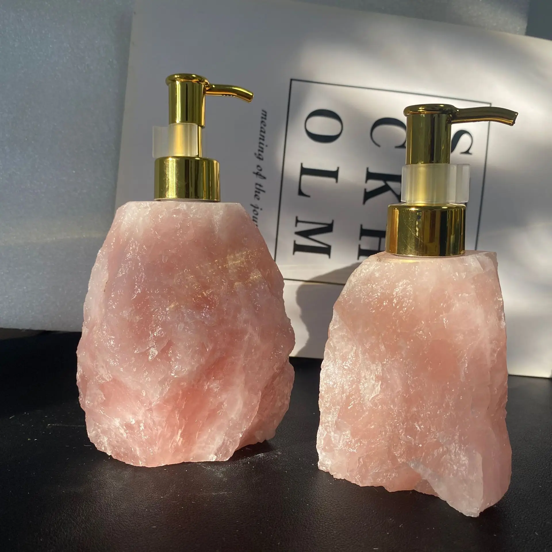 Natural Powder Crystal Stone Press Bottle Light Luxury Nordic High-end Jade Naturally Shaped Split Shower Gel Press Bottle