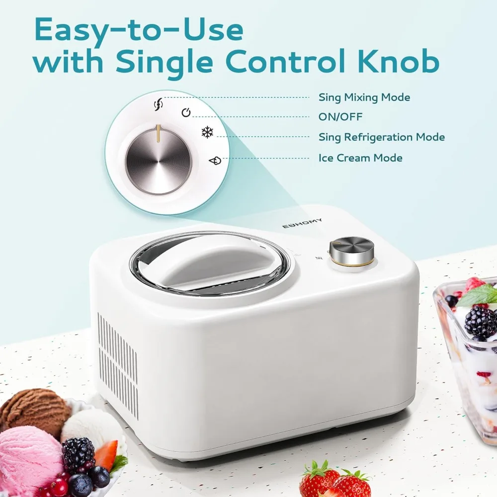 1.1 Quart Ice Cream Maker Machine with Built-in Compressor, Fully Automatic, No Pre-freezing, 2 Buttons Control, 1 Hour